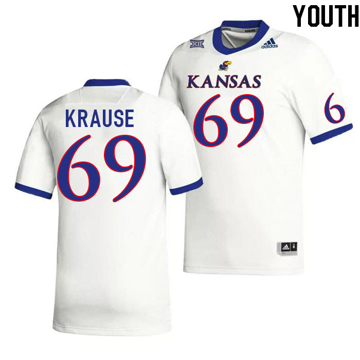 Youth #69 Joe Krause Kansas Jayhawks College Football Jerseys Stitched Sale-White - Click Image to Close